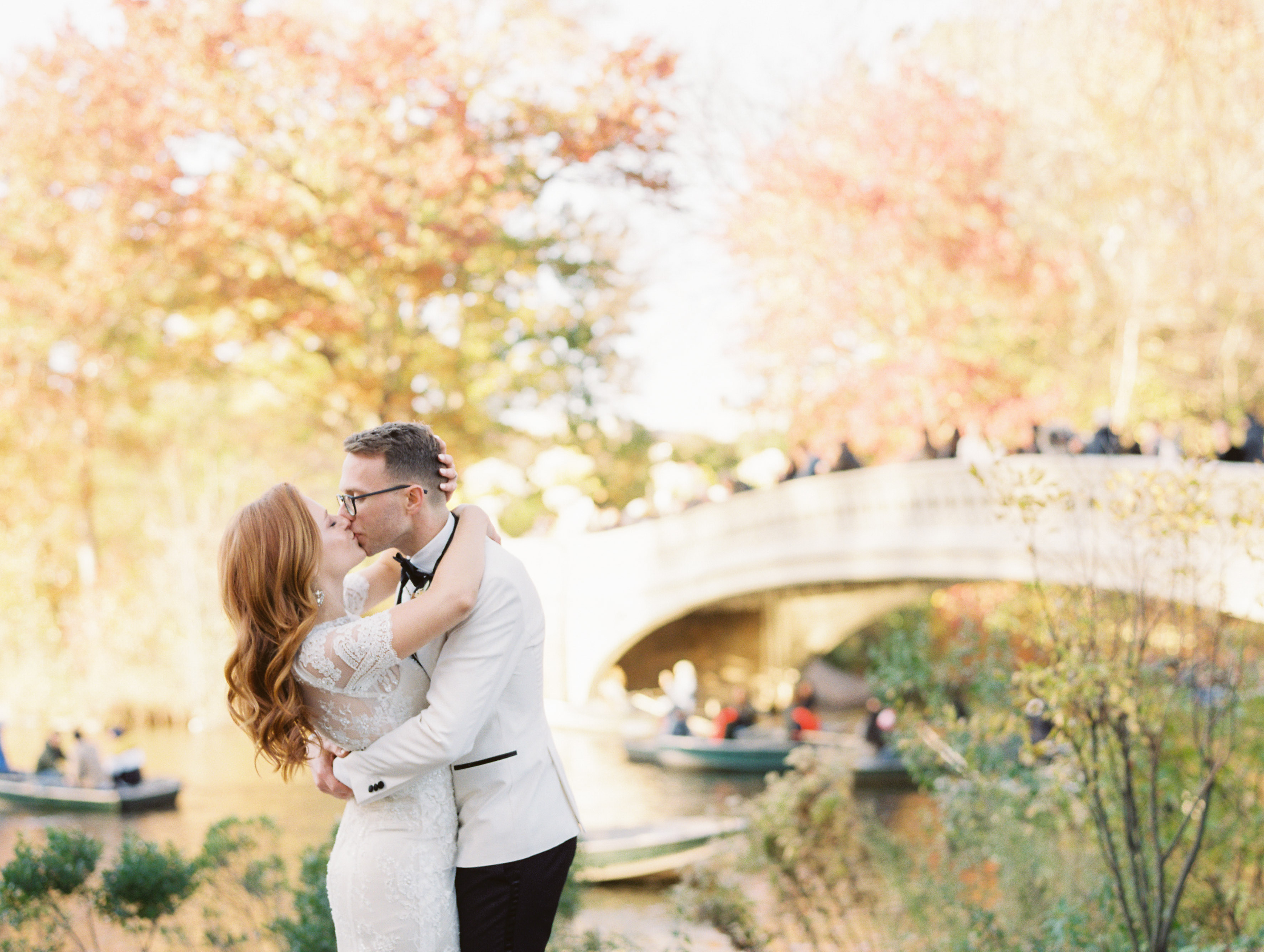 wedding in central park by the bridge