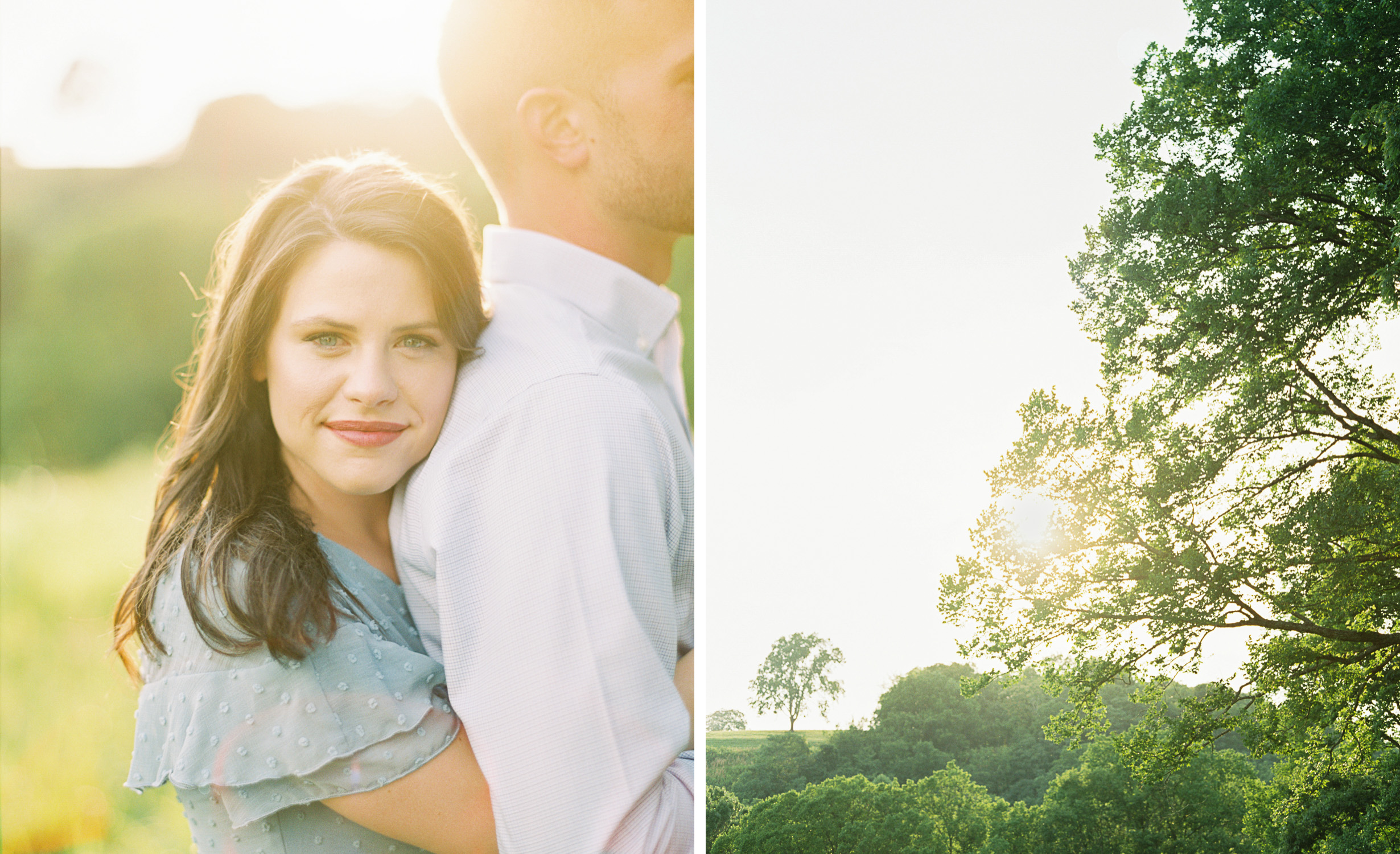 couple's engagement photos at sunset 