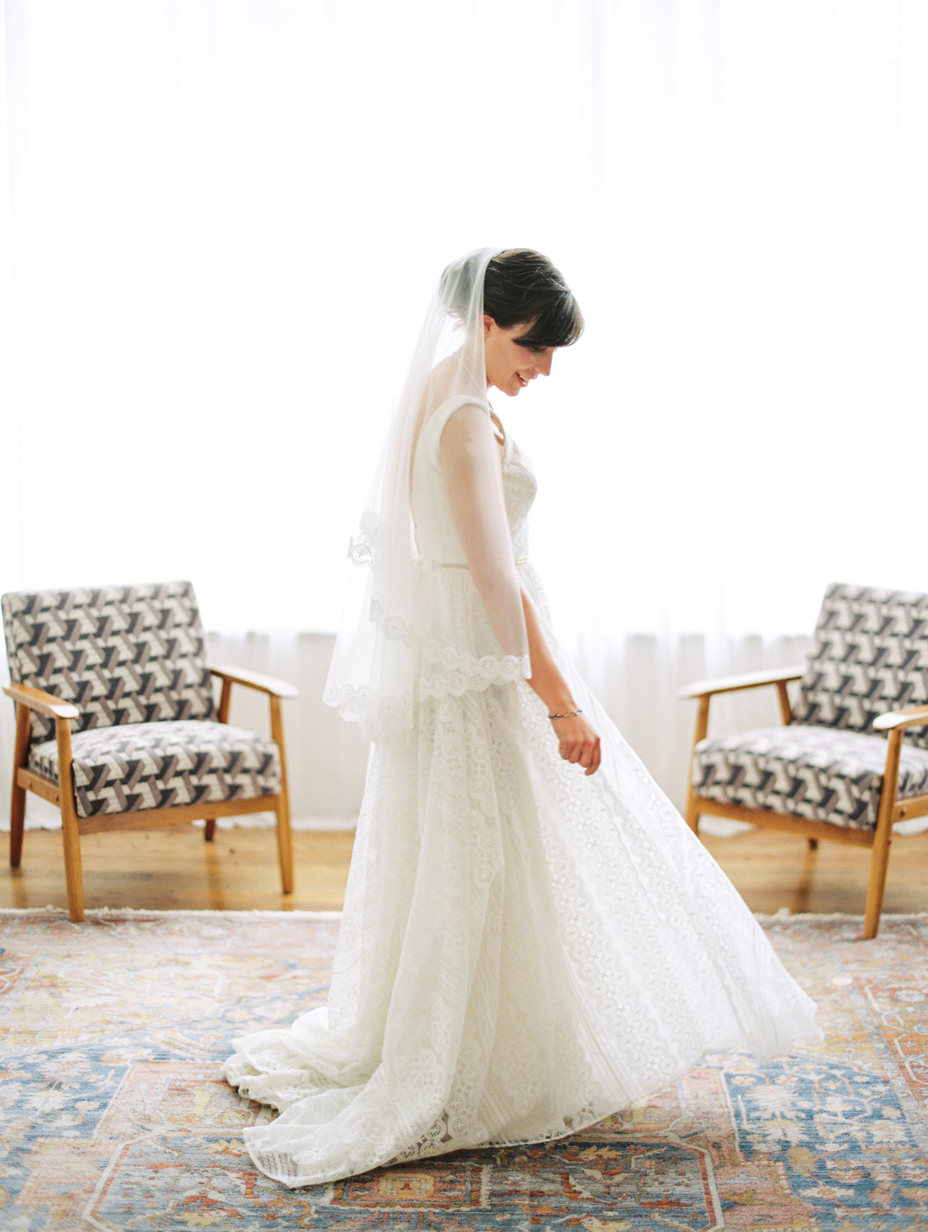 bride twirling in getting ready space